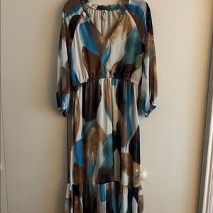Worthington Blue and Brown Long Sleeve Dress